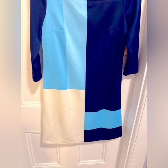 NWT Eci Navy and Light Blue color block Long Sleeve Dress Sz 8 - Picture 5 of 7